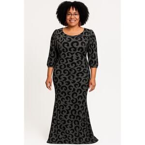 Goodtime Black & Silver Metallic Swirl Evening Gown – 2X Long‎ Formal Dress